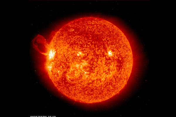 This looping eruptive prominence blasted out from a powerful active region on July 29, 2005, Image/NASA