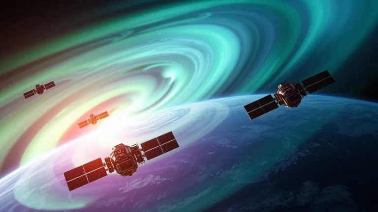 Space weather satellites orbiting earth geomagnetic storm